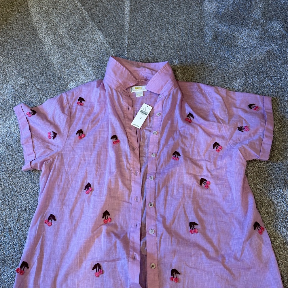 Maeve Pink Heart Pattern Button Down Shirt